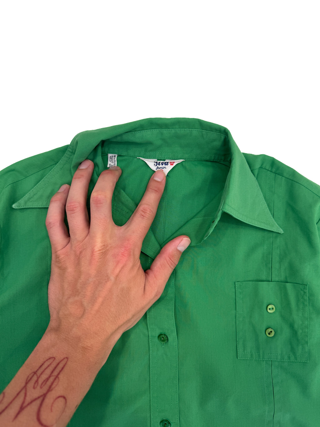 Vintage 70s Emerald Green Kids Shirt (size 8/10)