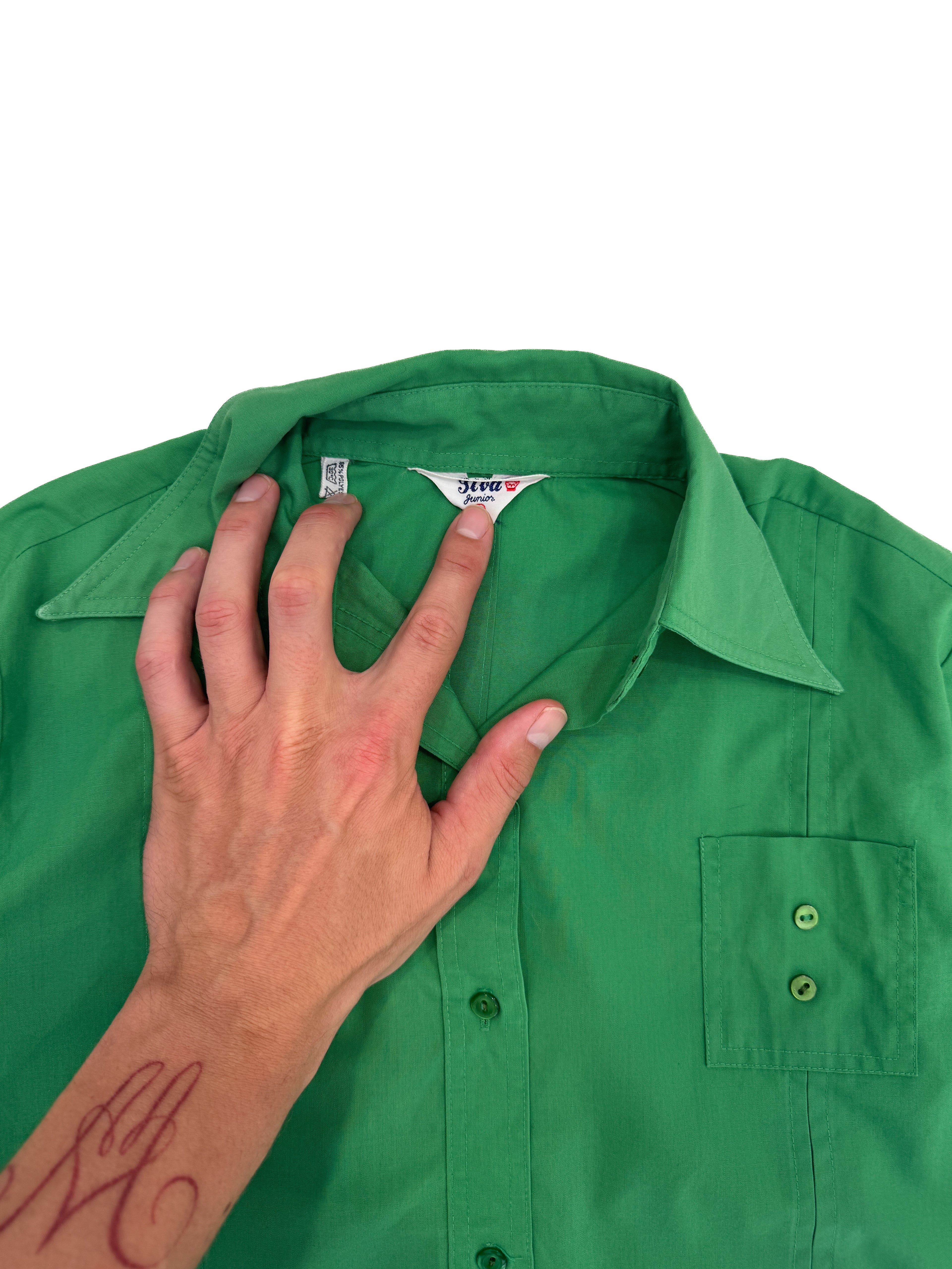 Vintage 70s Emerald Green Kids Shirt (size 8/10)
