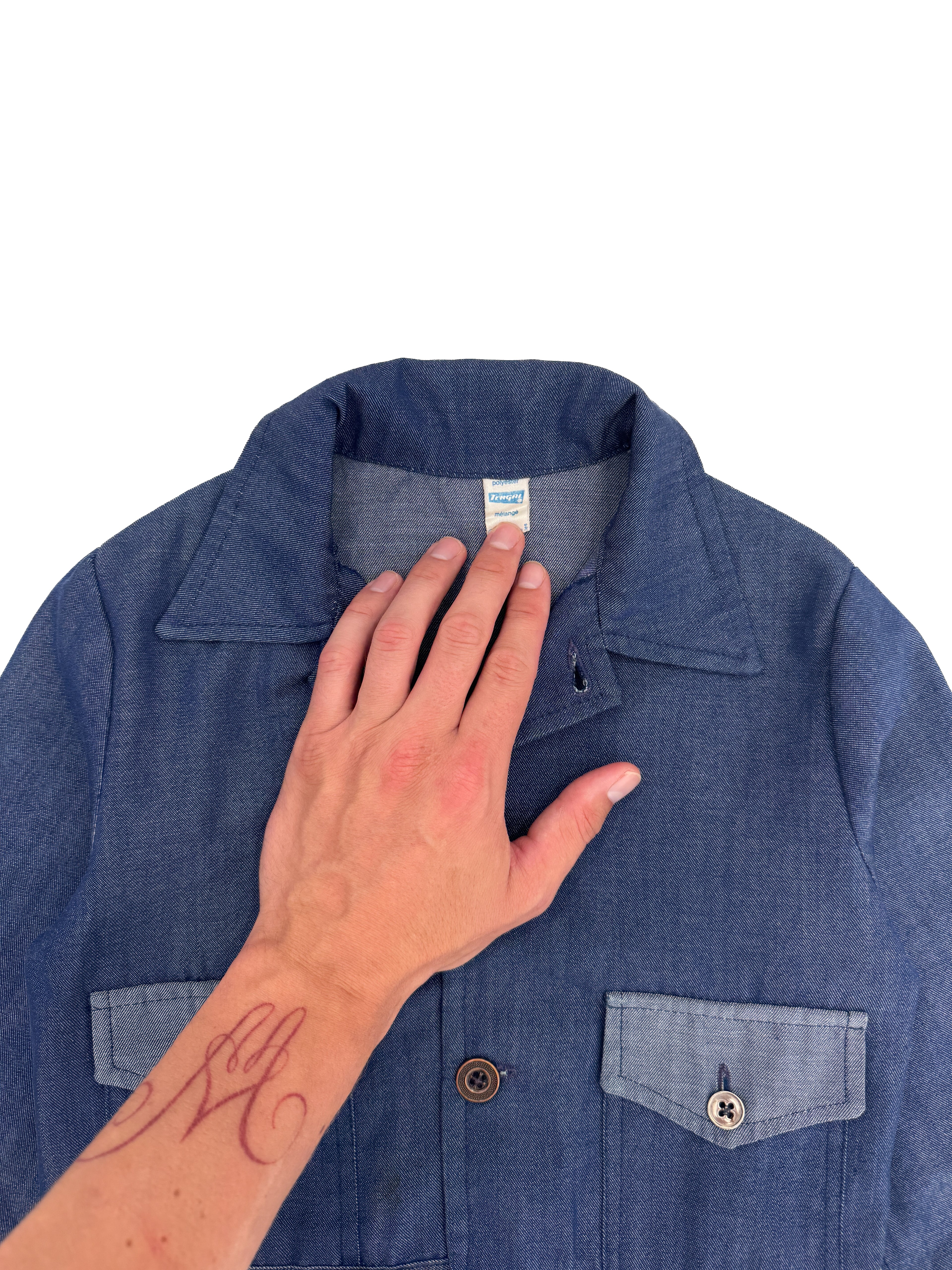 Vintage 70s Blue Chambray Kids Workwear Jacket (size 4/5)