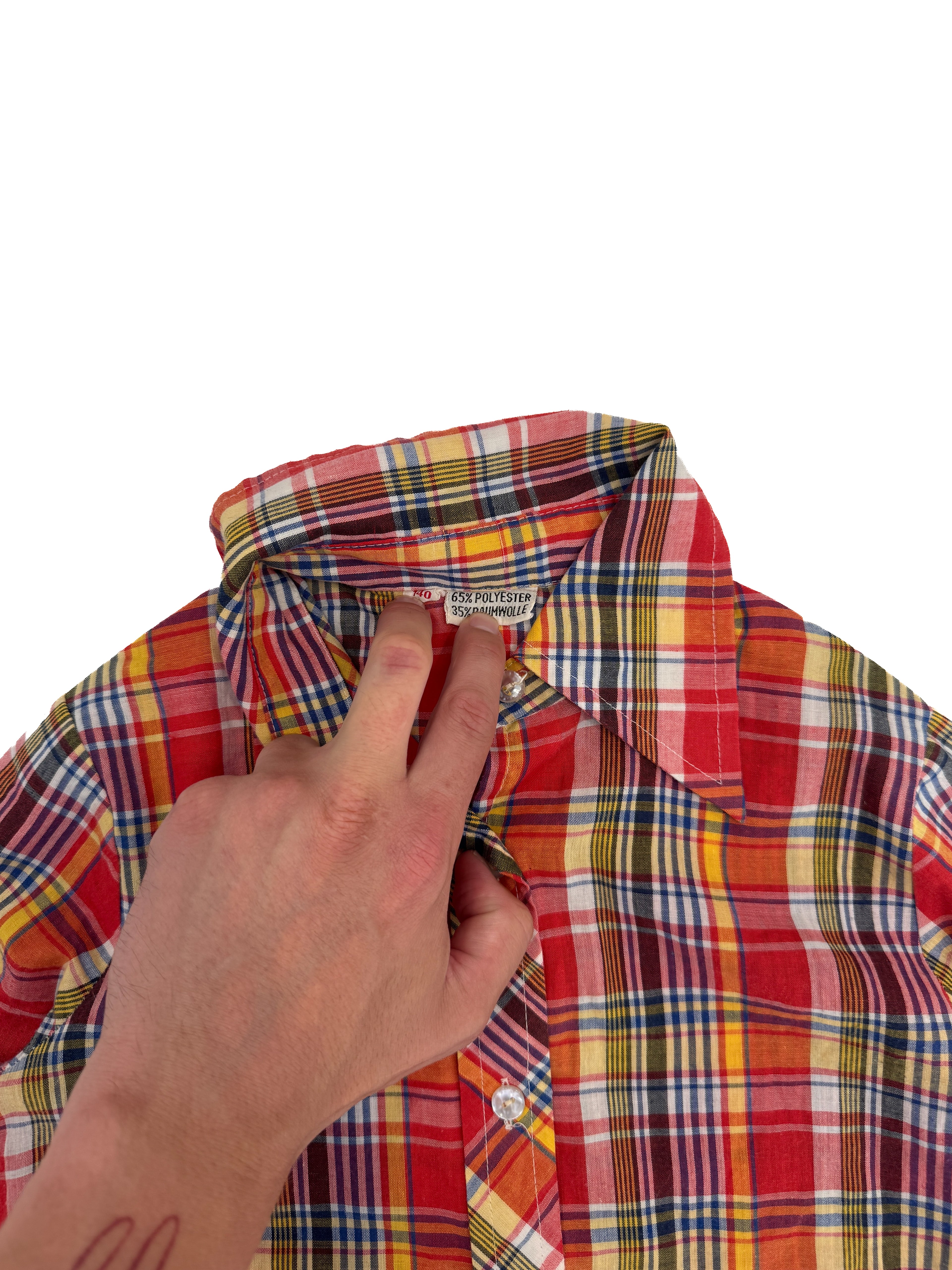 Vintage 70s Plaid Kids Button-Up Shirt (size 9/10)