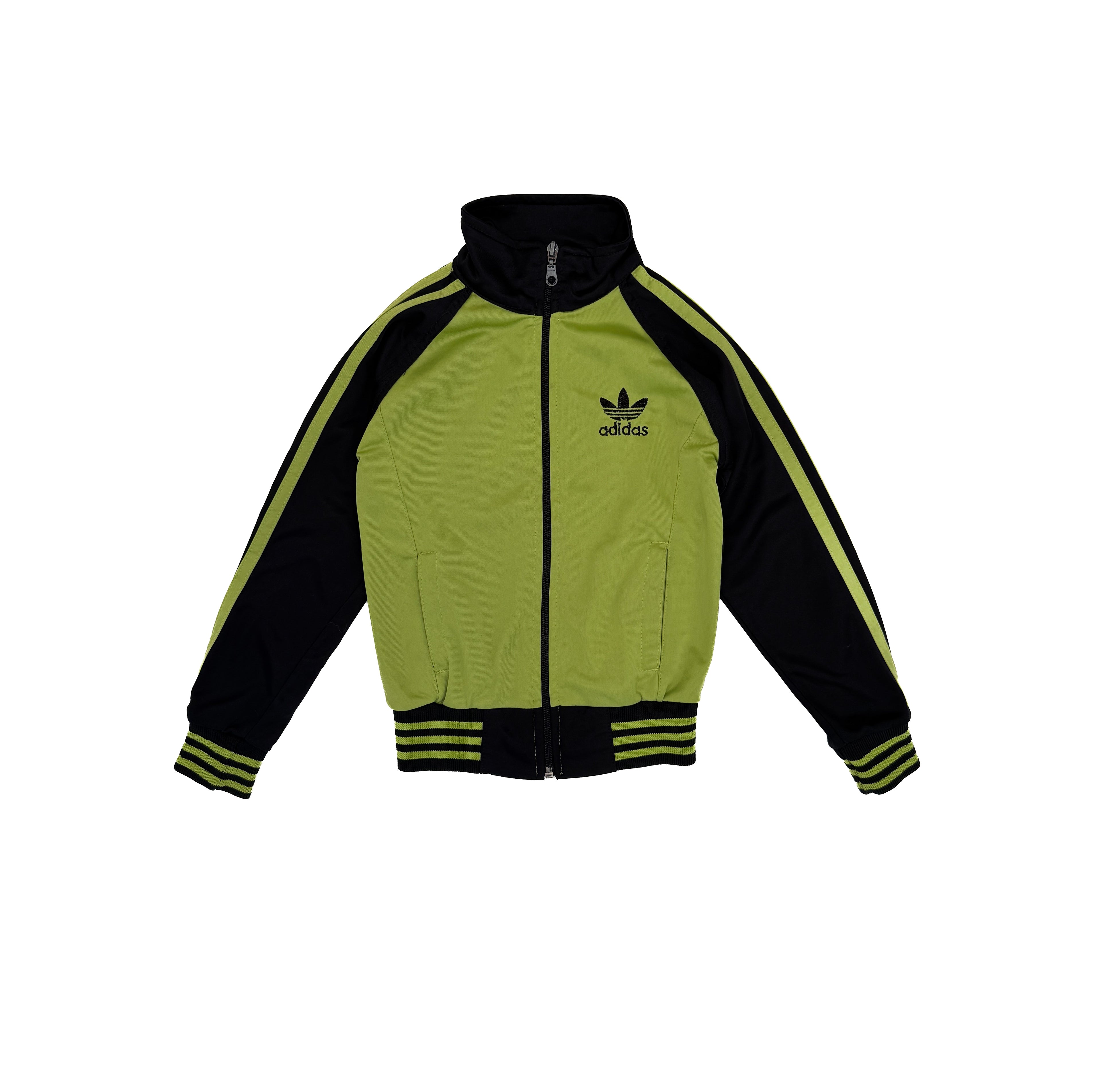 Vintage Adidas Kids Track Jacket Green Black Trefoil ZIp Up (size 4)