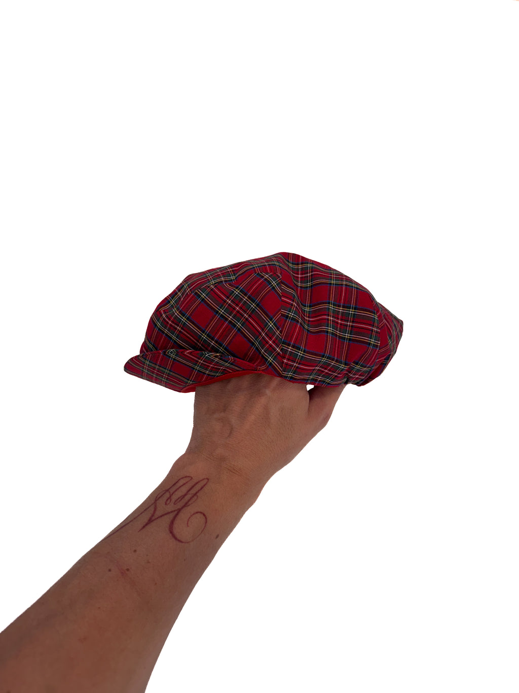 Vintage 90s Red Tartan Kids Newsboy Cap