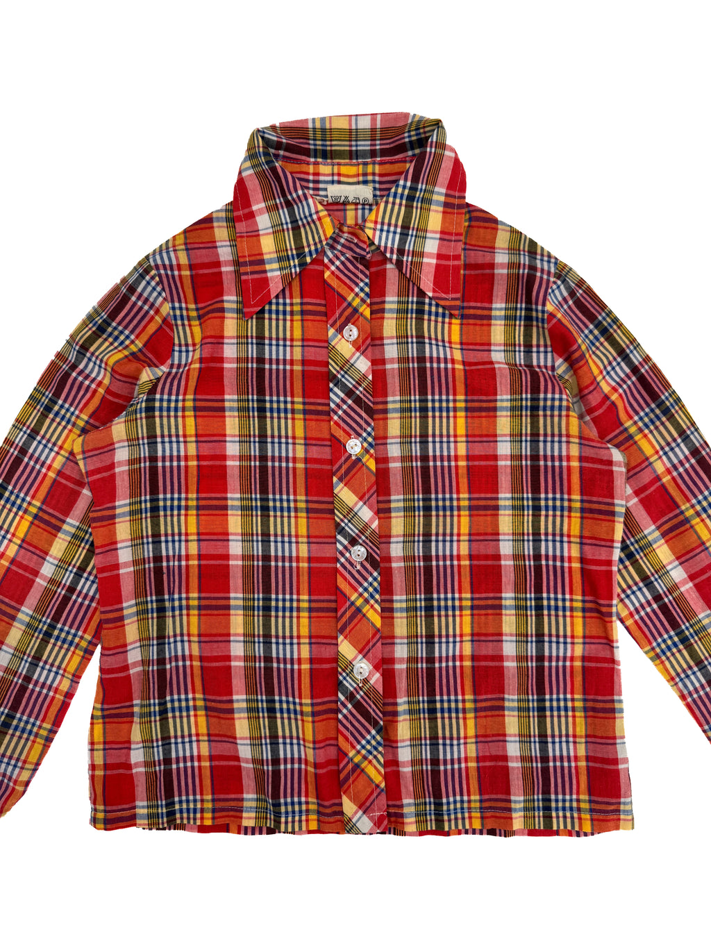 Vintage 70s Plaid Kids Button-Up Shirt (size 9/10)