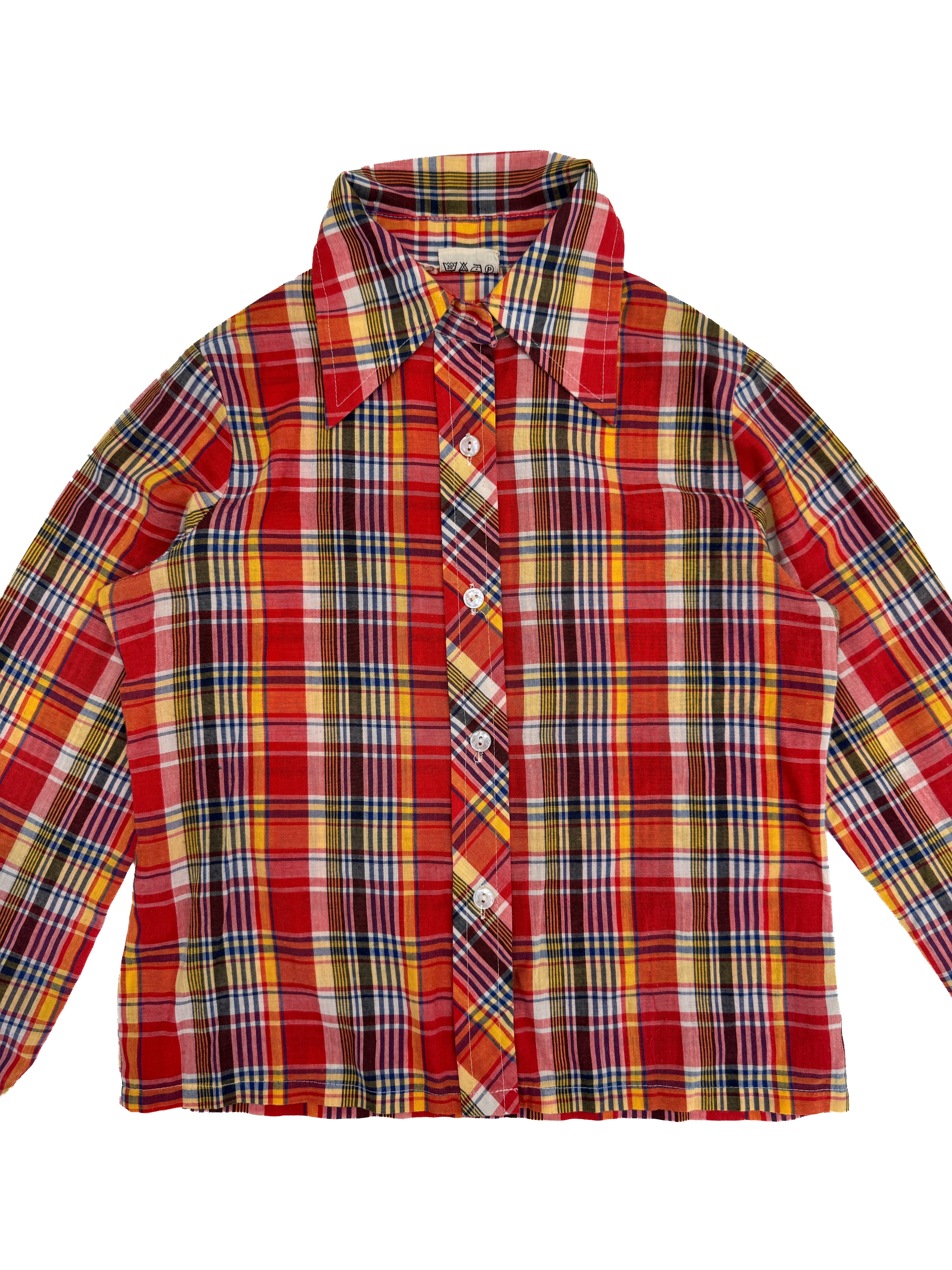 Vintage 70s Plaid Kids Button-Up Shirt (size 9/10)