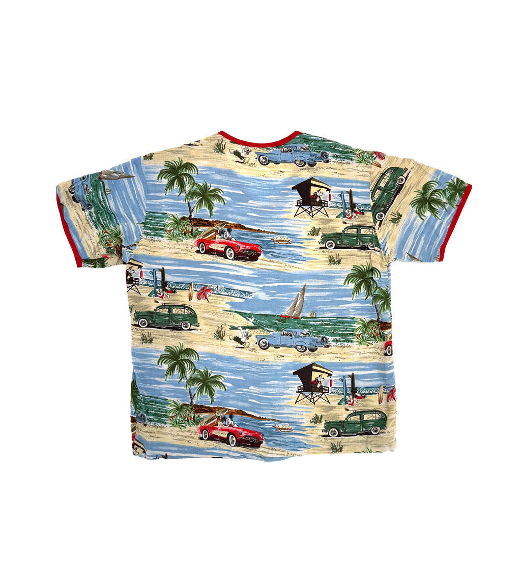 Vintage 90s Disney Hawaiian Shirt Mickey Mouse Beach Print (size 7/8)