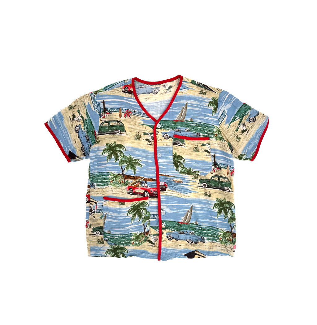 Vintage 90s Disney Hawaiian Shirt Mickey Mouse Beach Print (size 7/8)