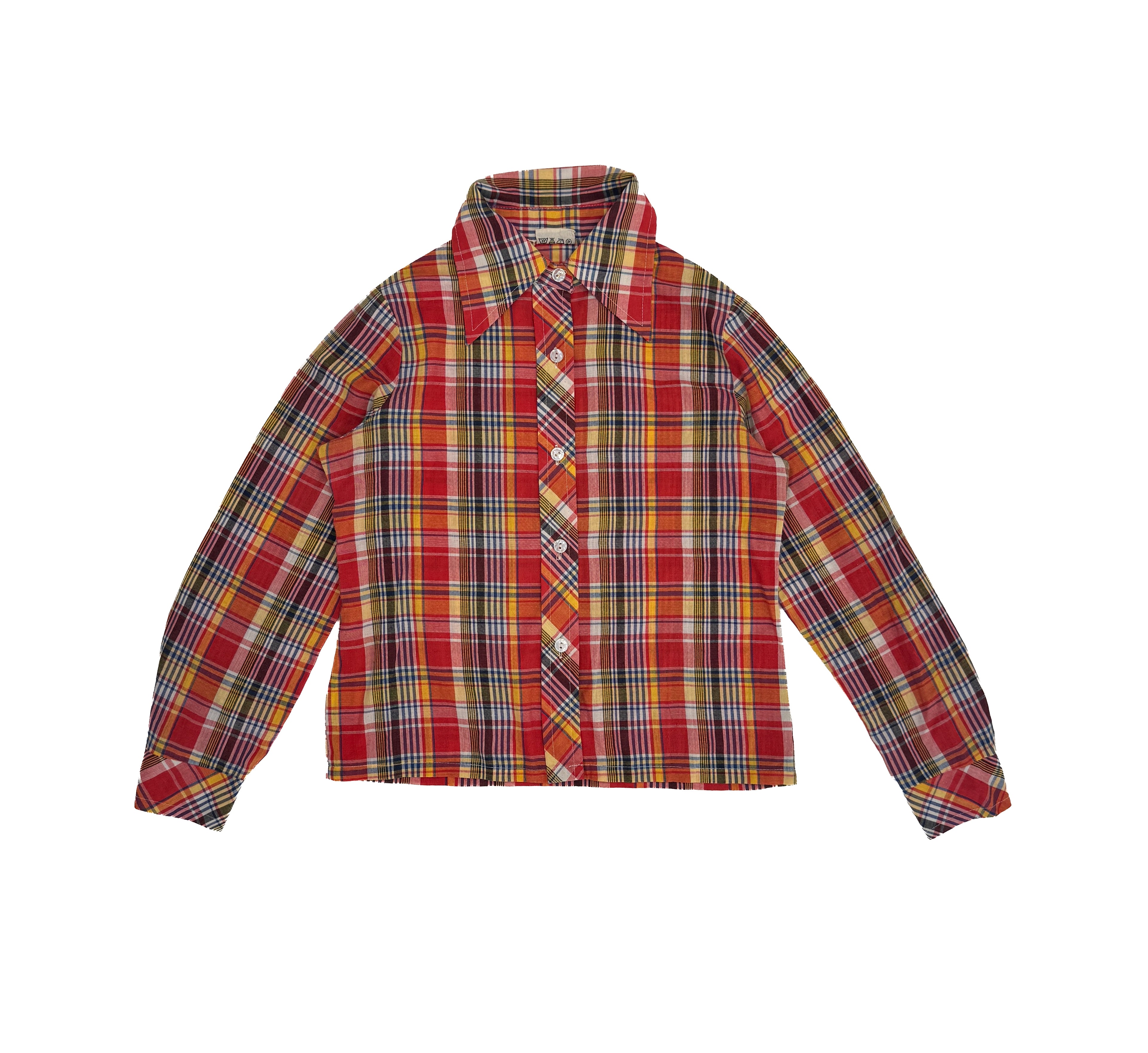 Vintage 70s Plaid Kids Button-Up Shirt (size 9/10)