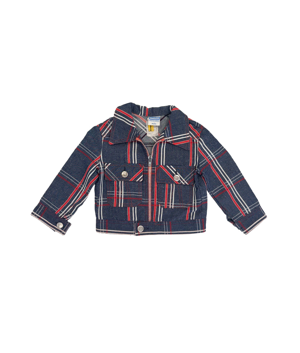 Vintage 70s « Jean Le Bourget » Plaid Denim Kids Jacket (size 2)