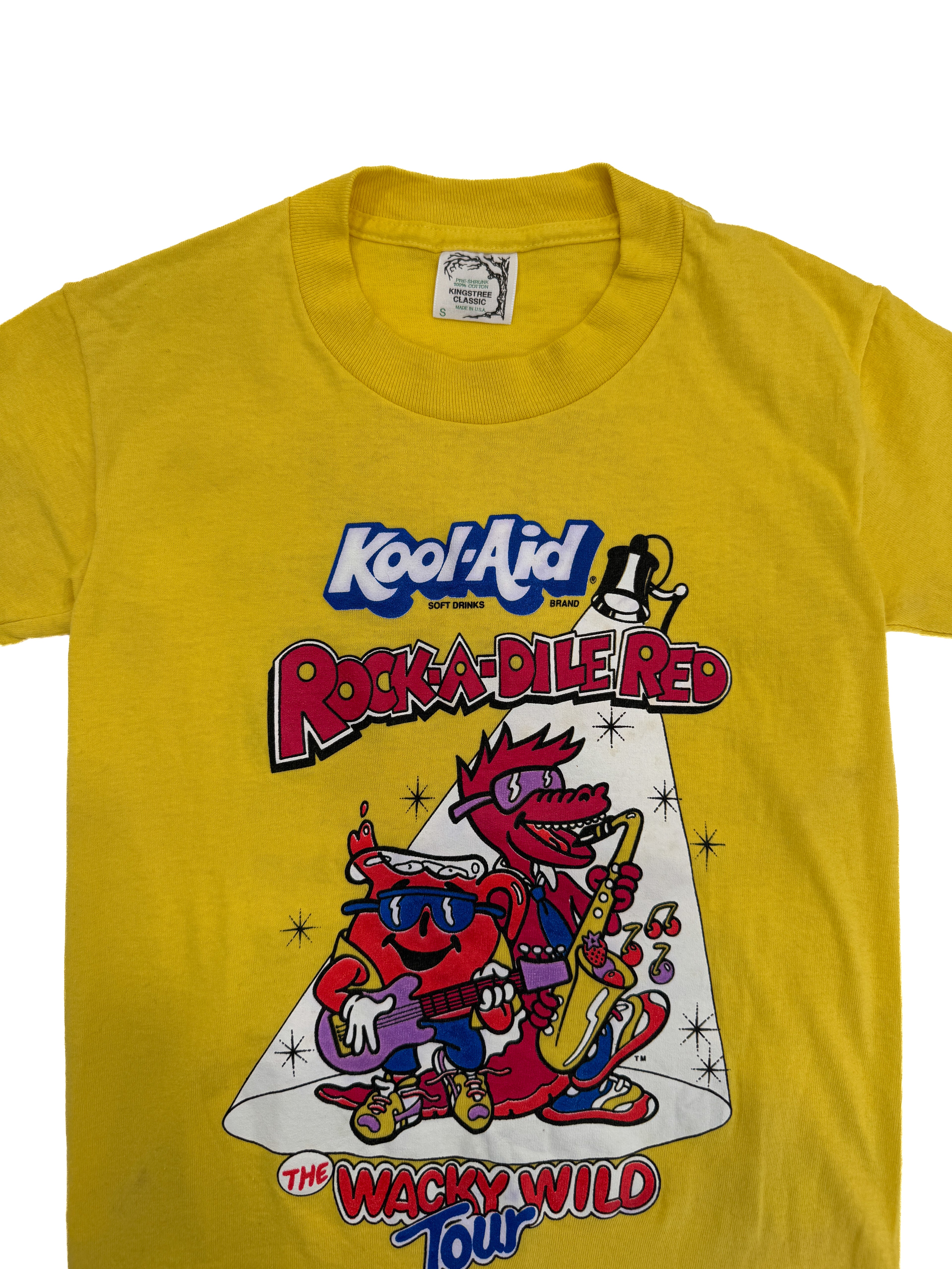 Vintage Kids 90s Kool-Aid Rock-A-Dile Red Wacky Wild Tour T-Shirt USA (size 7/8)