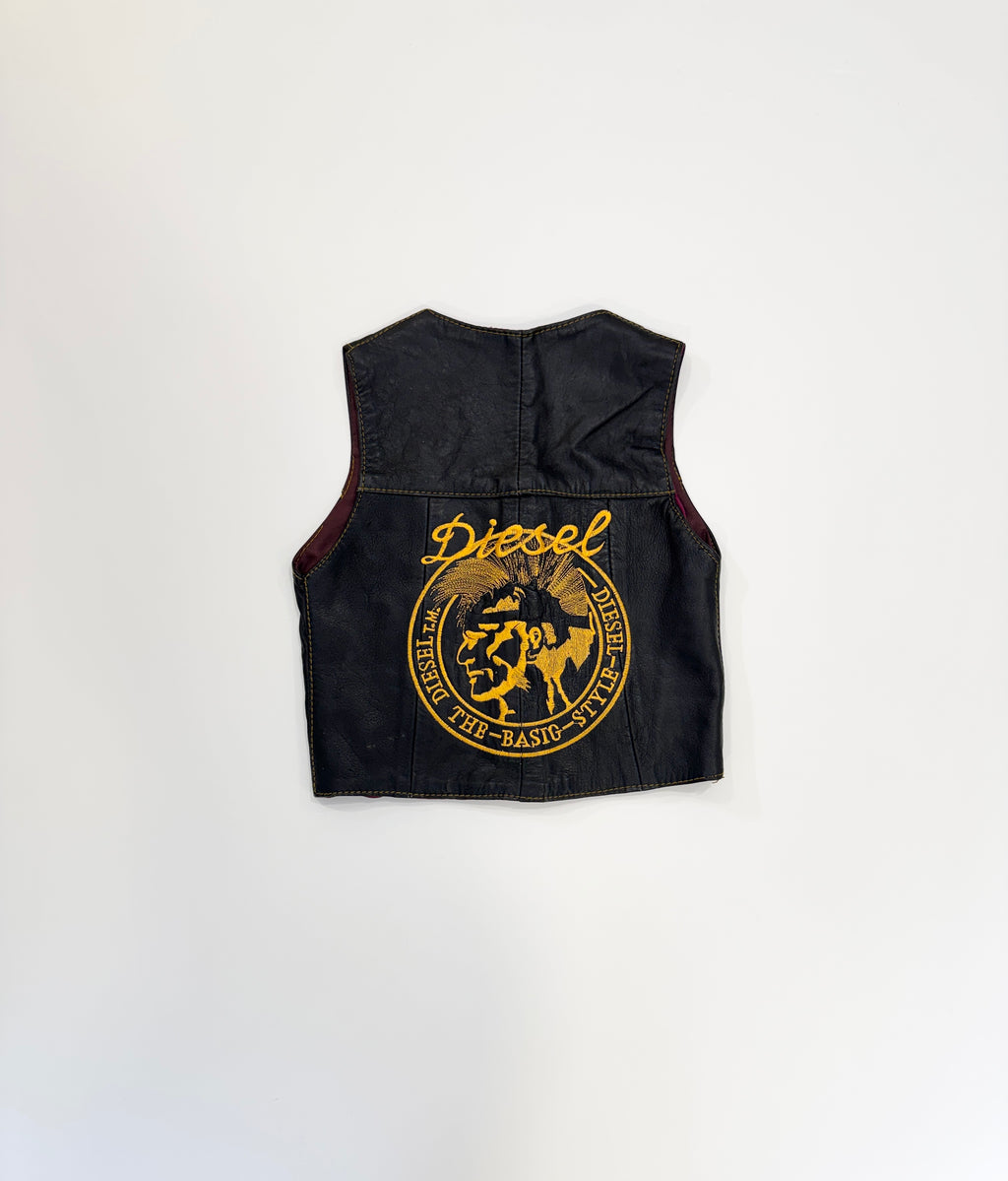 Vintage Diesel Embroidered Leather Vest (size 4/6)