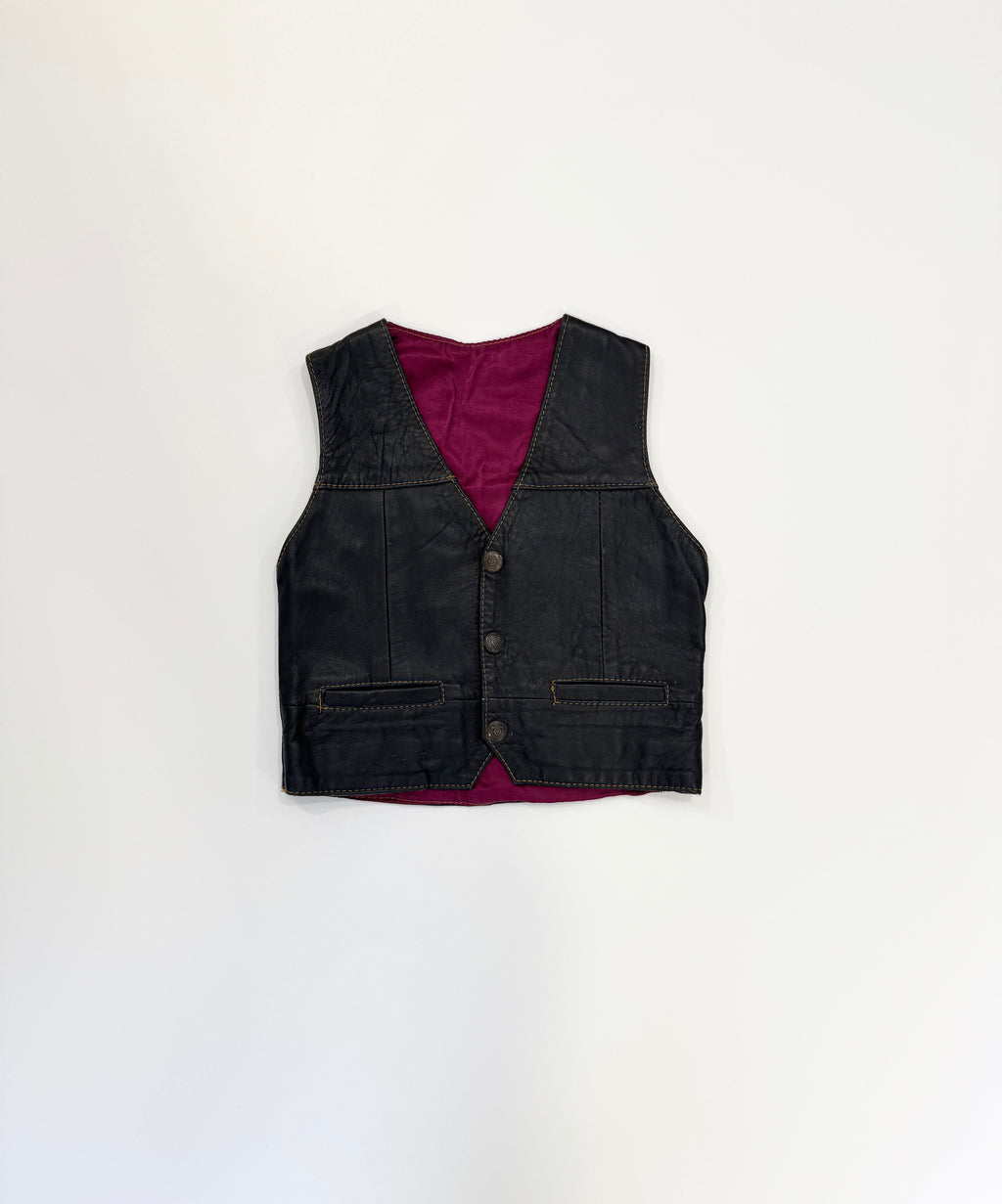 Vintage Diesel Embroidered Leather Vest (size 4/6)