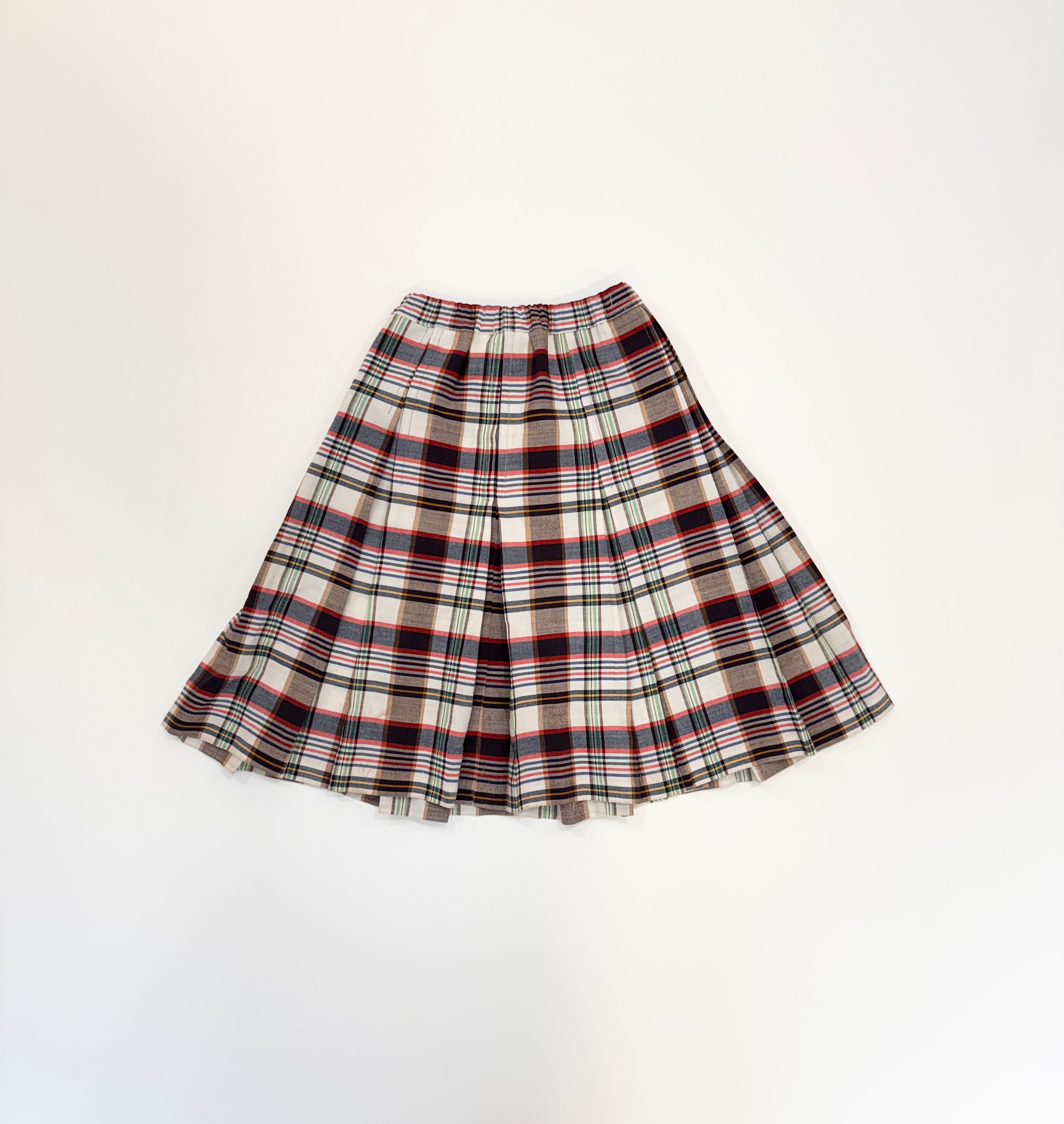 Vintage 80s Plaid Pleated Skirt - Elastic Waist (size 10/12)