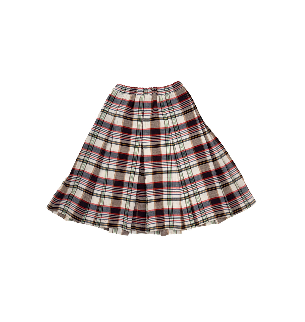 Vintage 80s Plaid Pleated Skirt - Elastic Waist (size 10/12)