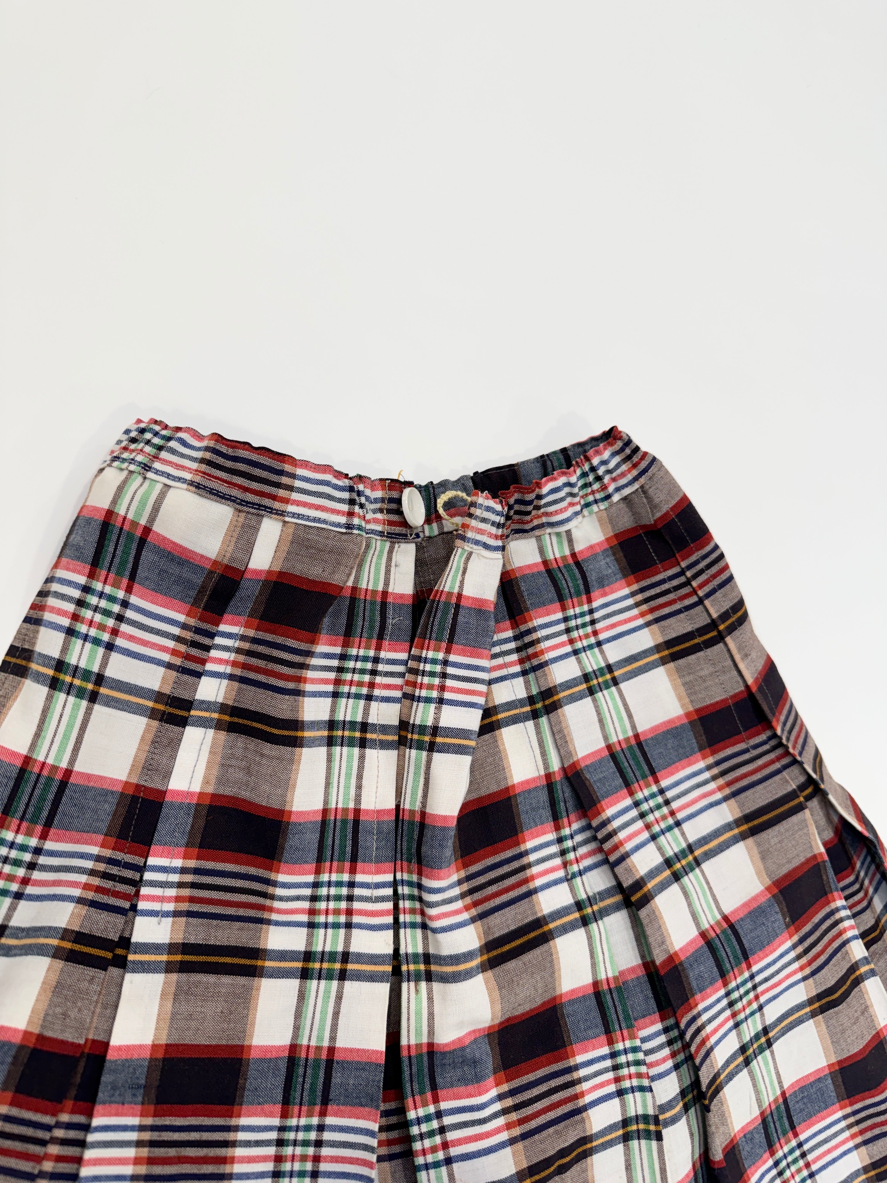 Vintage 80s Plaid Pleated Skirt - Elastic Waist (size 10/12)