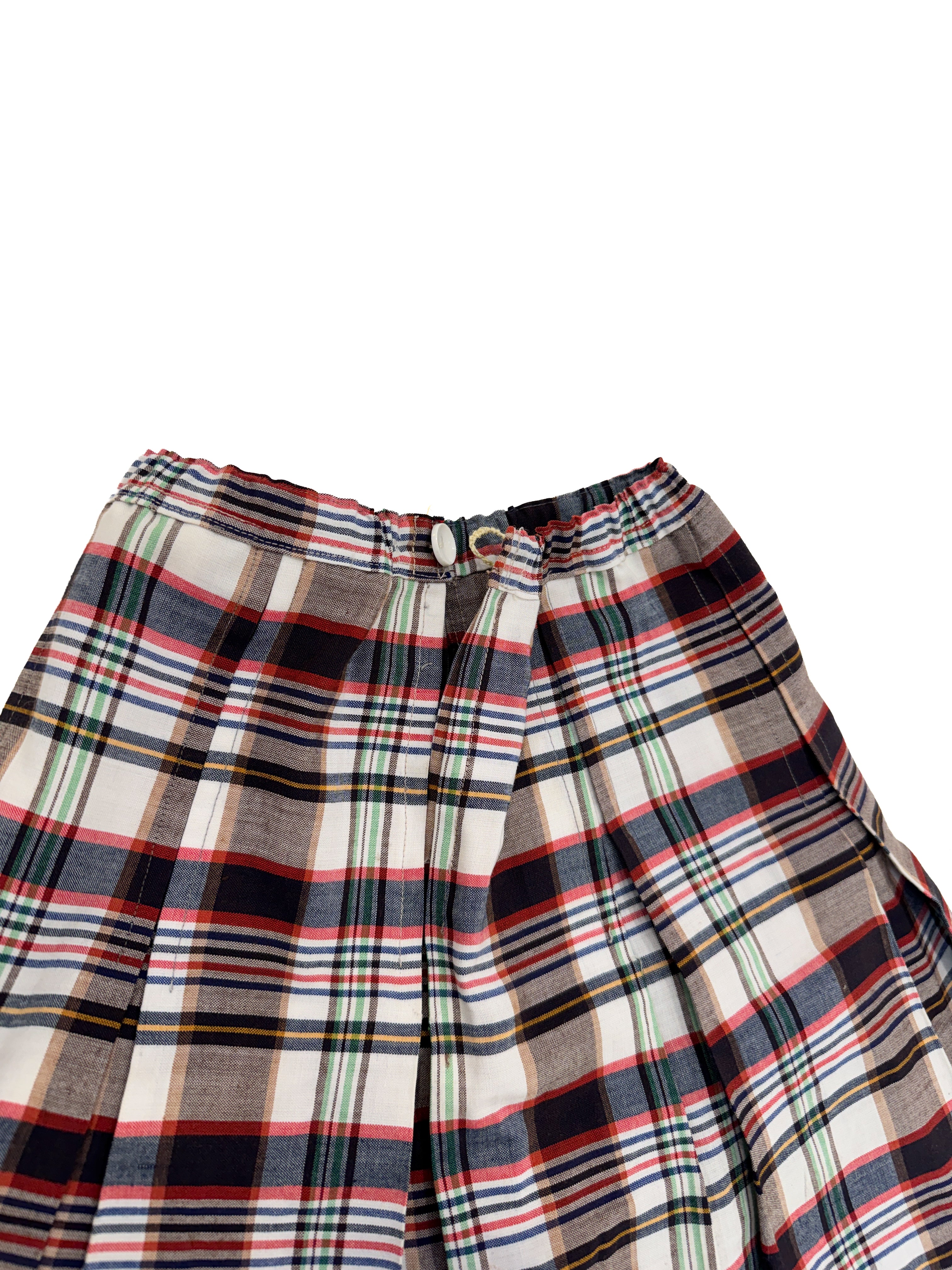 Vintage 80s Plaid Pleated Skirt - Elastic Waist (size 10/12)
