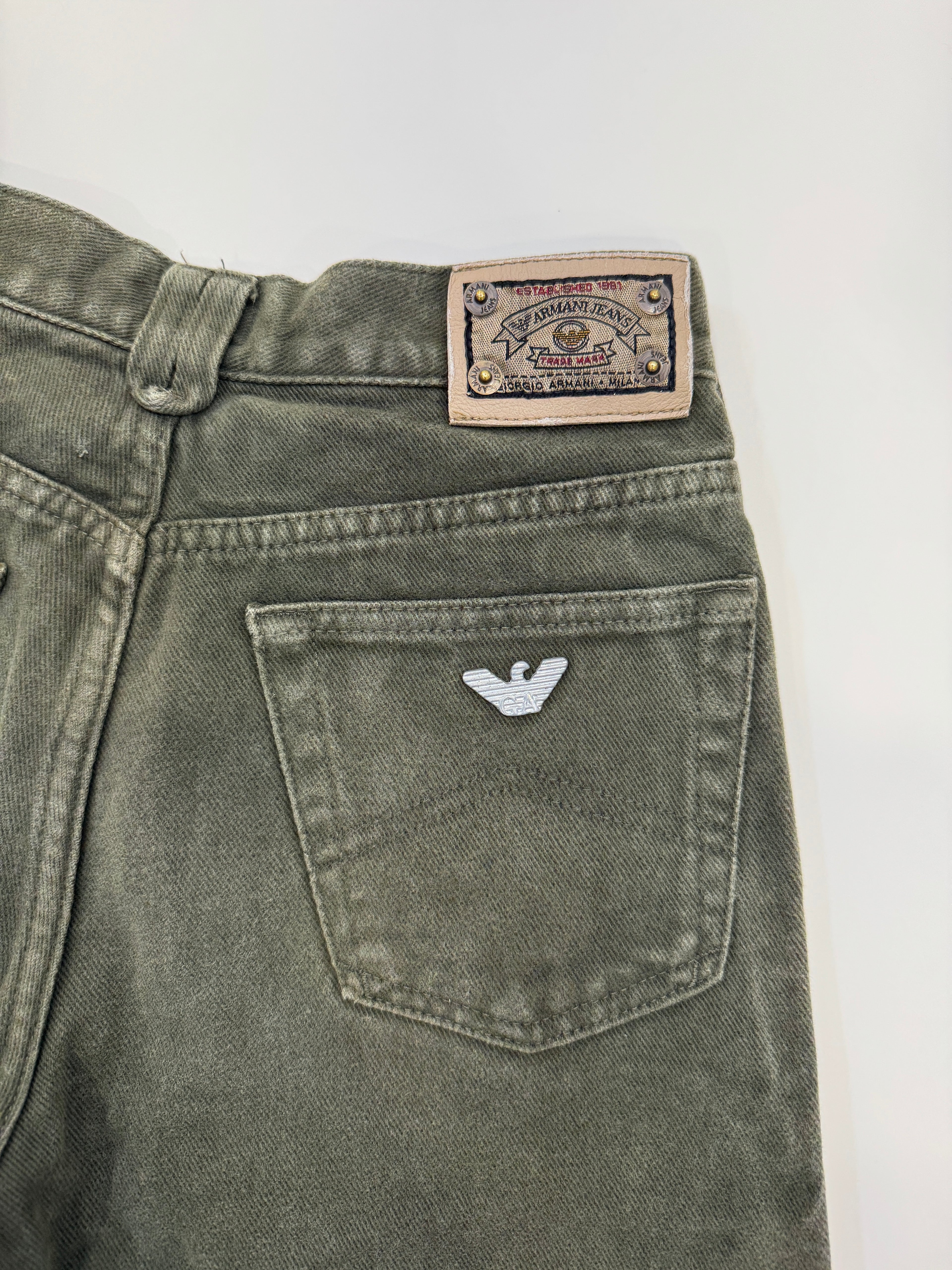 Vintage 90s Armani Junior Olive Denim Shorts (size 12)