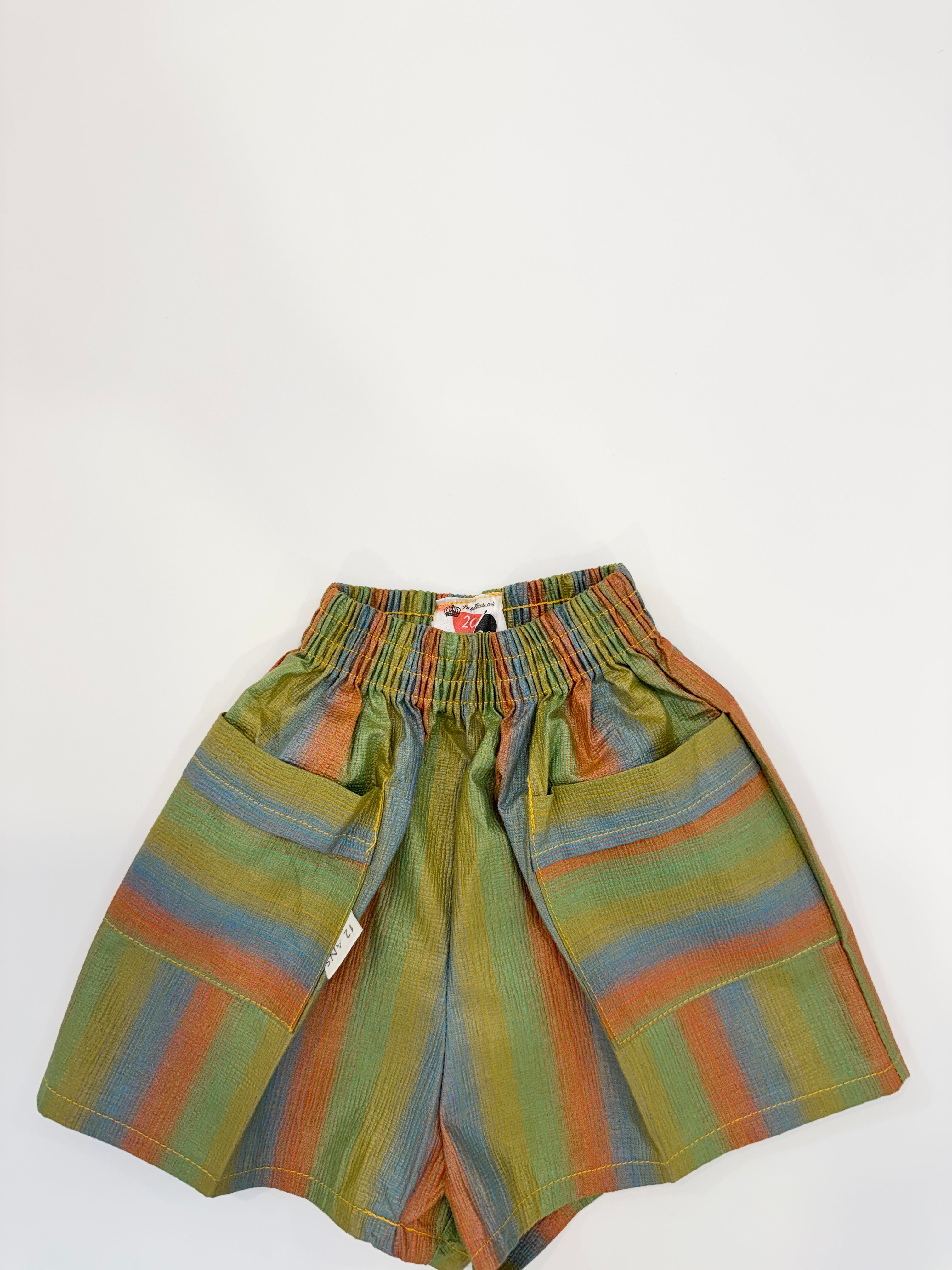 Vintage 70s Rainbow Stripe Elastic Waist Shorts (size 4/5)