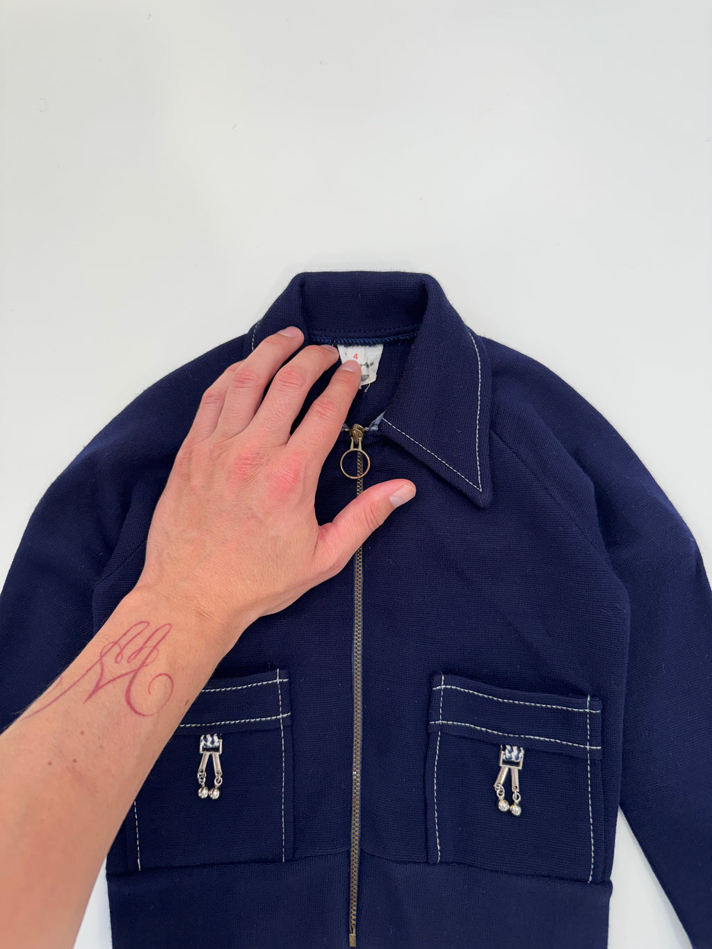 Vintage 70s Navy Zip Jacket (size 3/4)