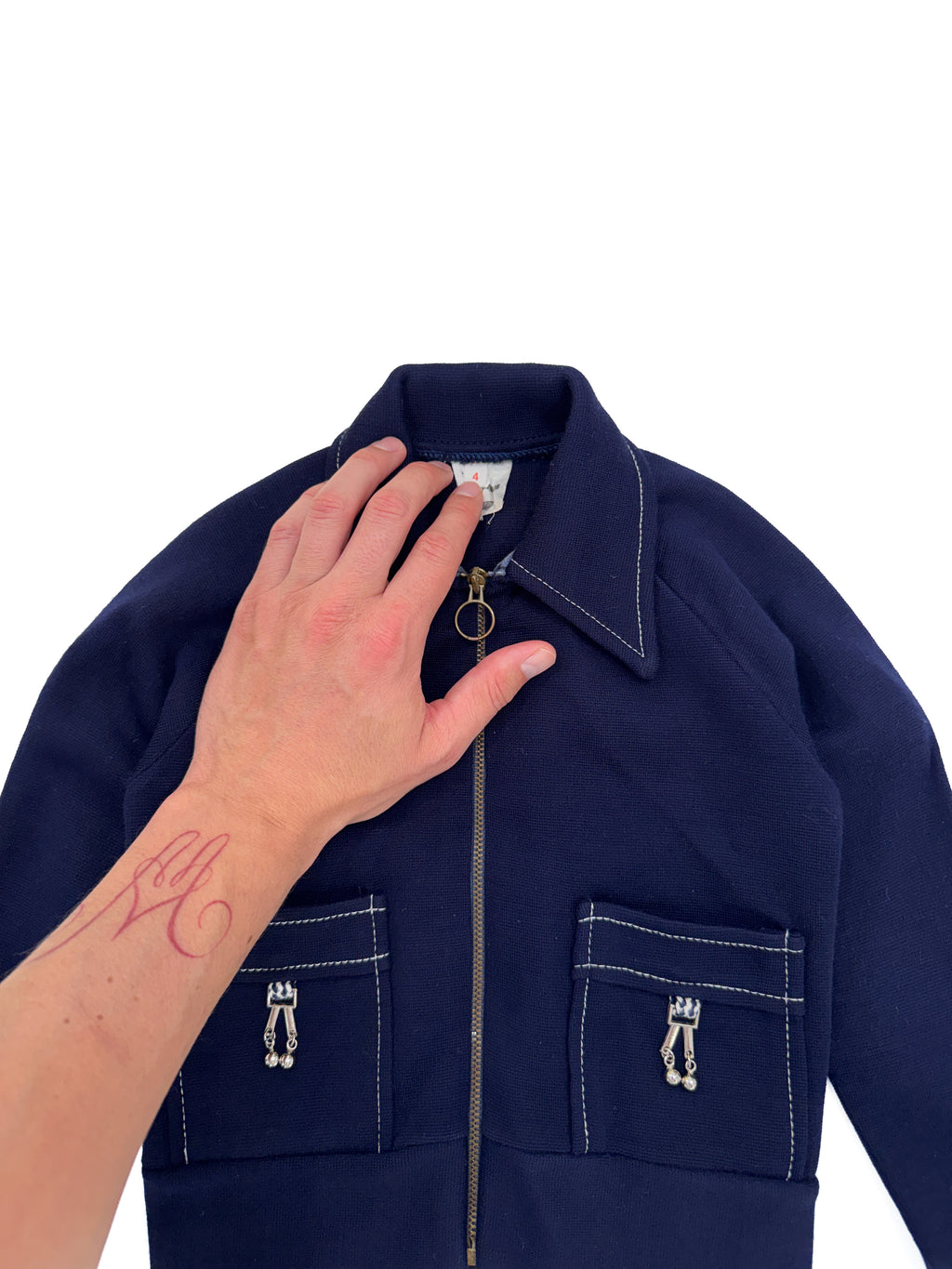 Vintage 70s Navy Zip Jacket (size 3/4)