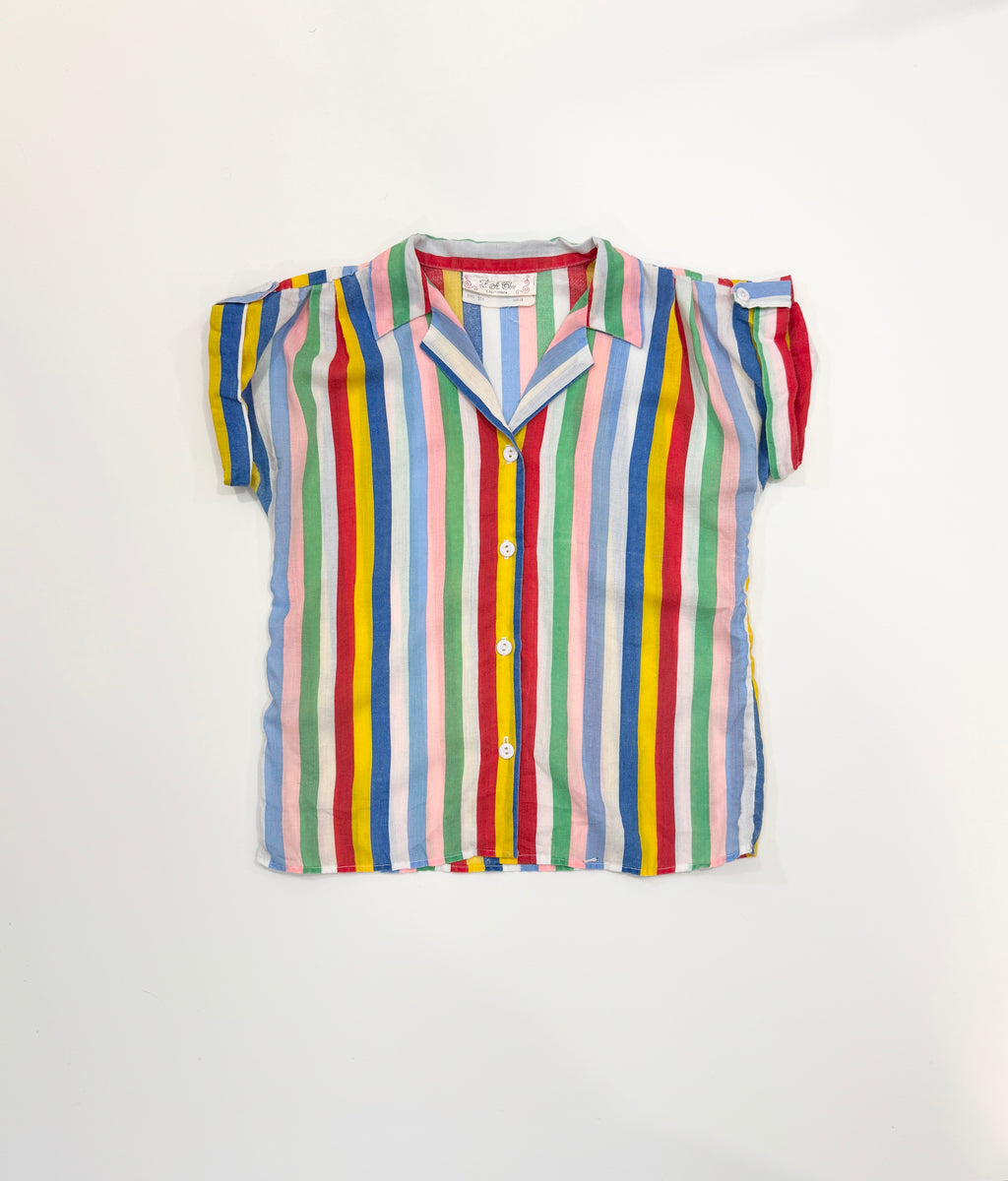 Vintage 80s Striped Vacation Shirt (size 14)