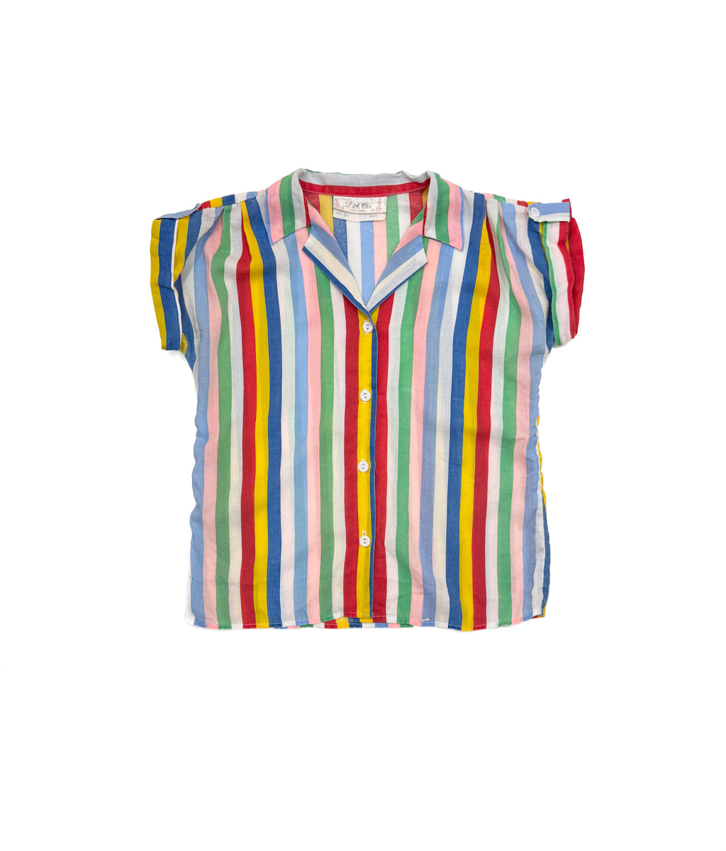 Vintage 80s Striped Vacation Shirt (size 14)