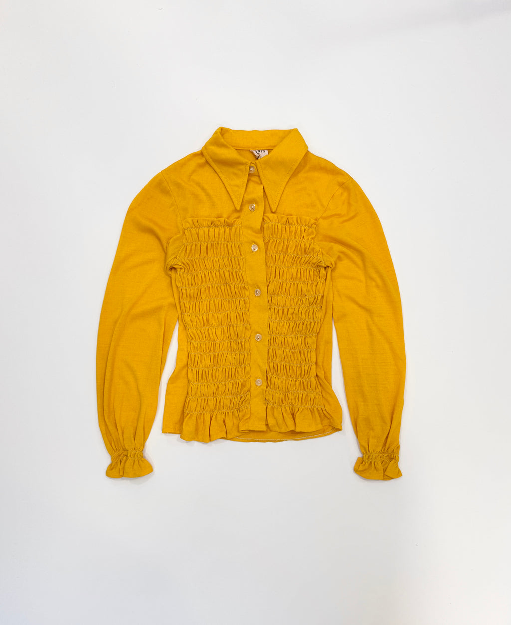 Vintage 70s Pointed Collar Smocked Yellow Shirt (size 6/7)