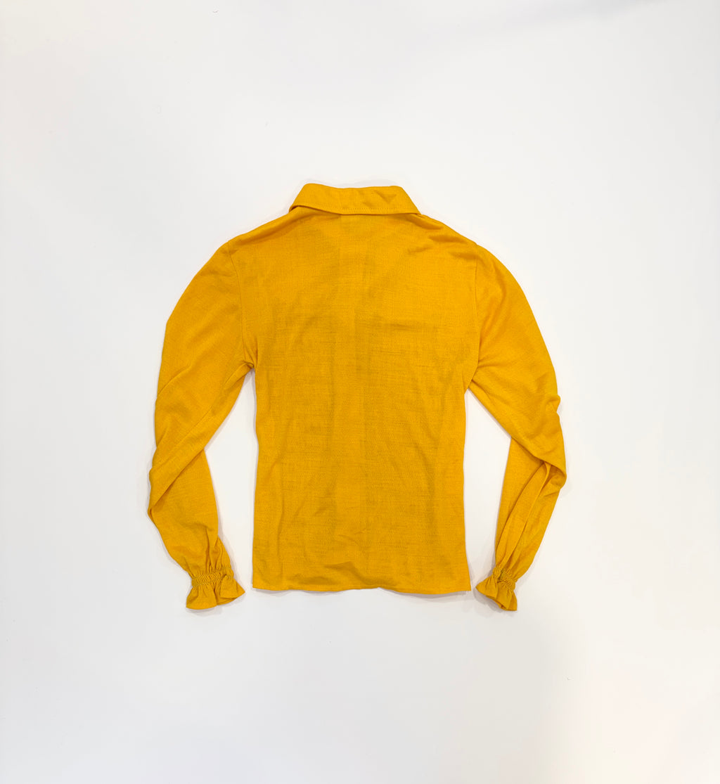 Vintage 70s Pointed Collar Smocked Yellow Shirt (size 6/7)