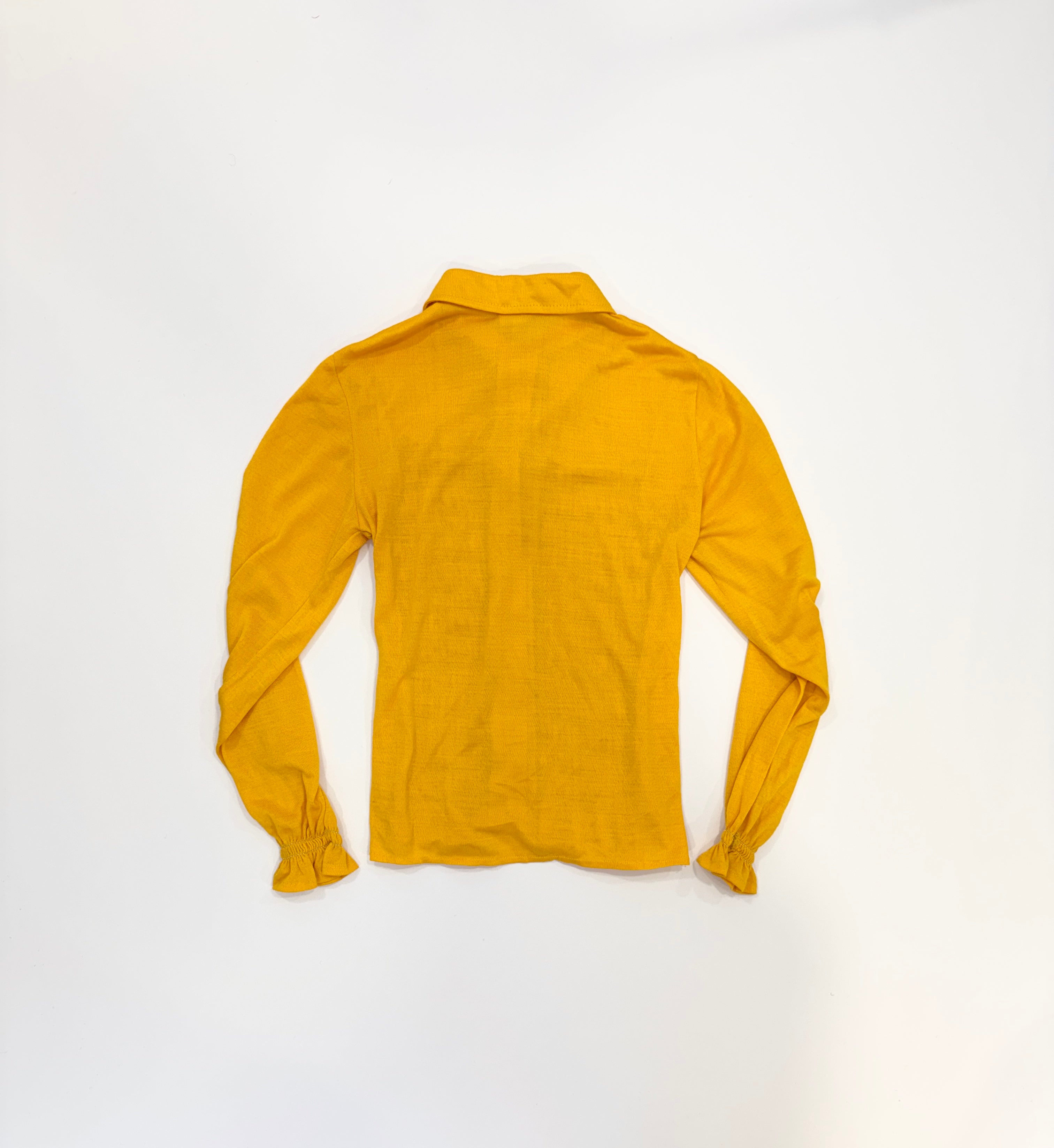 Vintage 70s Pointed Collar Smocked Yellow Shirt (size 6/7)