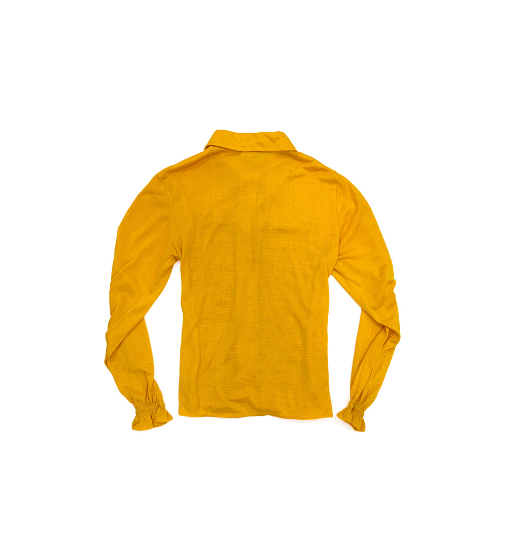 Vintage 70s Pointed Collar Smocked Yellow Shirt (size 6/7)