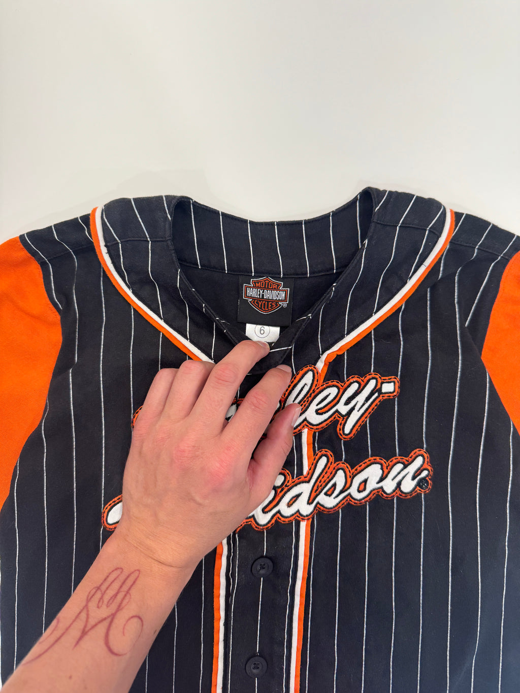Harley Davidson Kids Prinstripe Baseball Jersey Shirt (size 6)