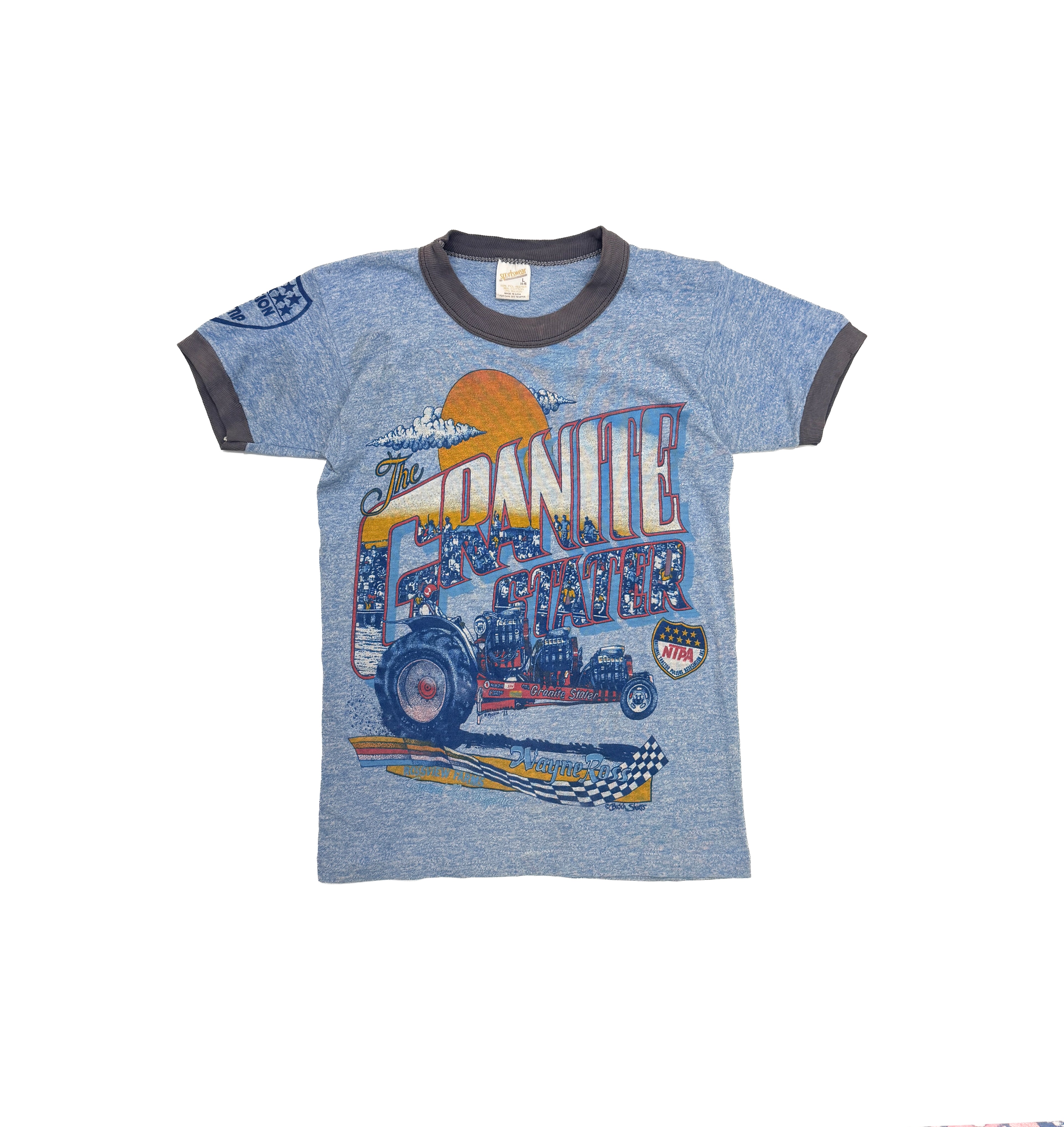 Vintage 70s Tractor Pull Racing Ringer Tee (size 12/14)