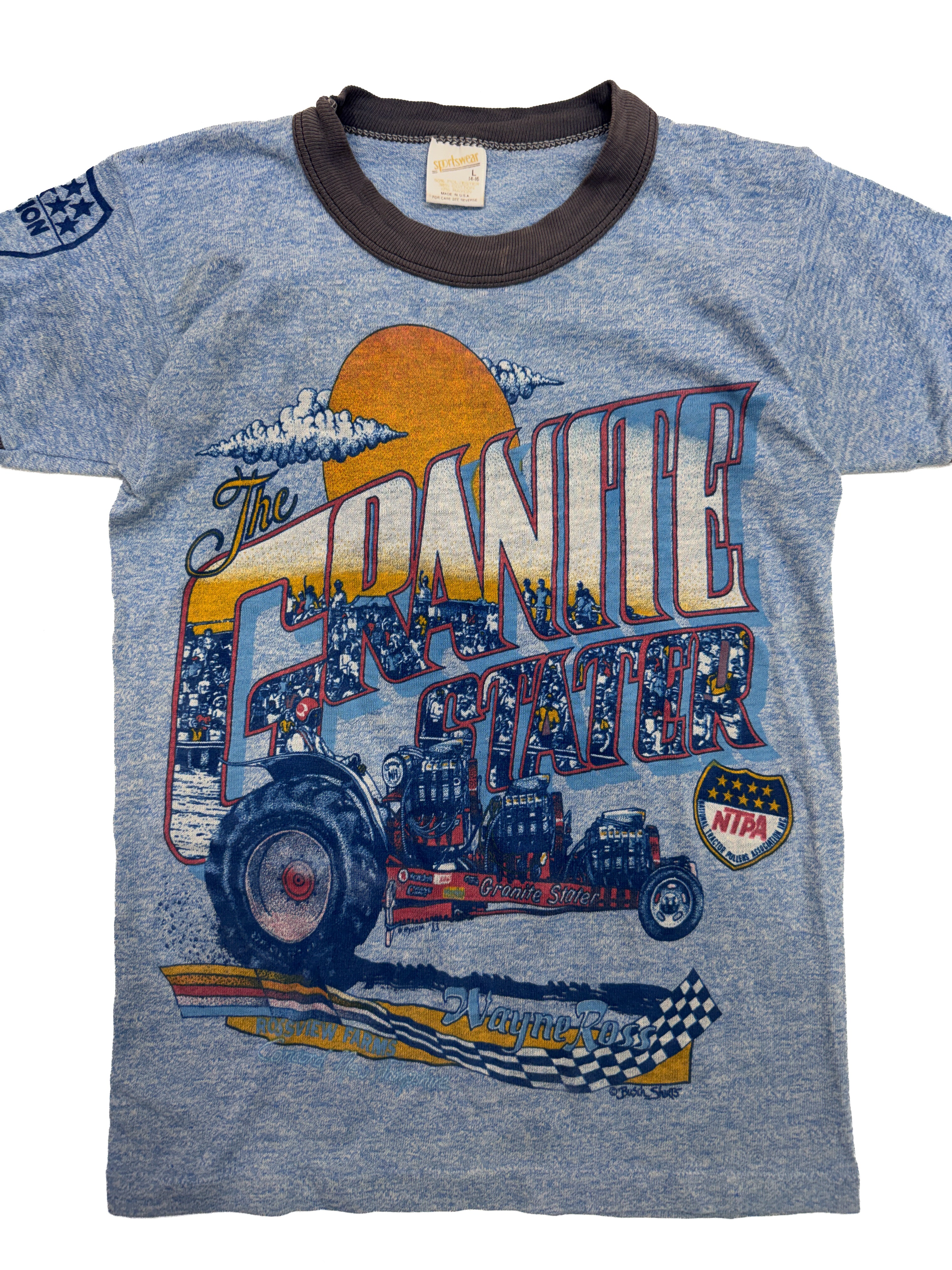Vintage 70s Tractor Pull Racing Ringer Tee (size 12/14)