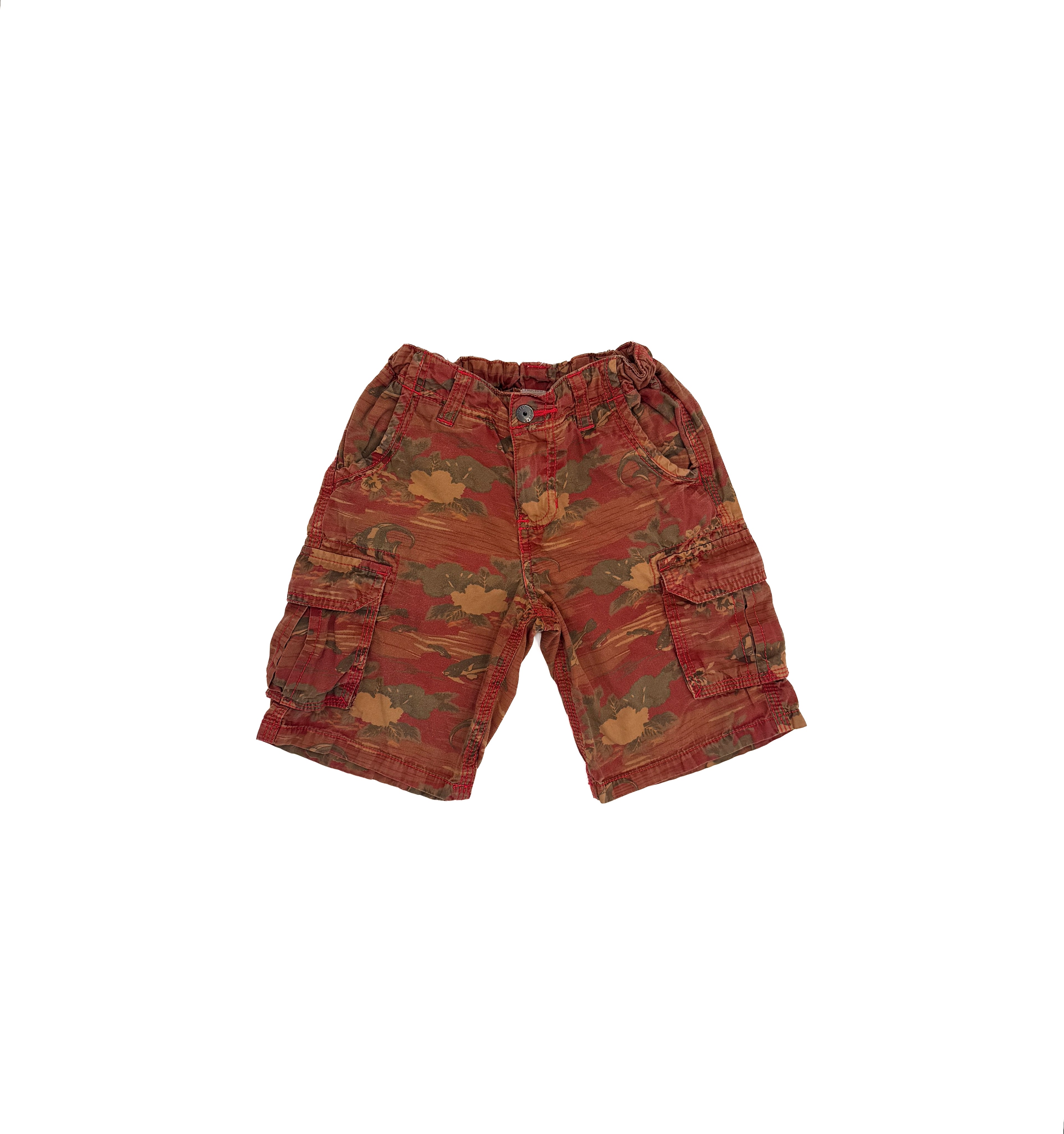 Vintage Y2K Tropical Cargo Shorts Kids Red Floral Print (size 3/4)