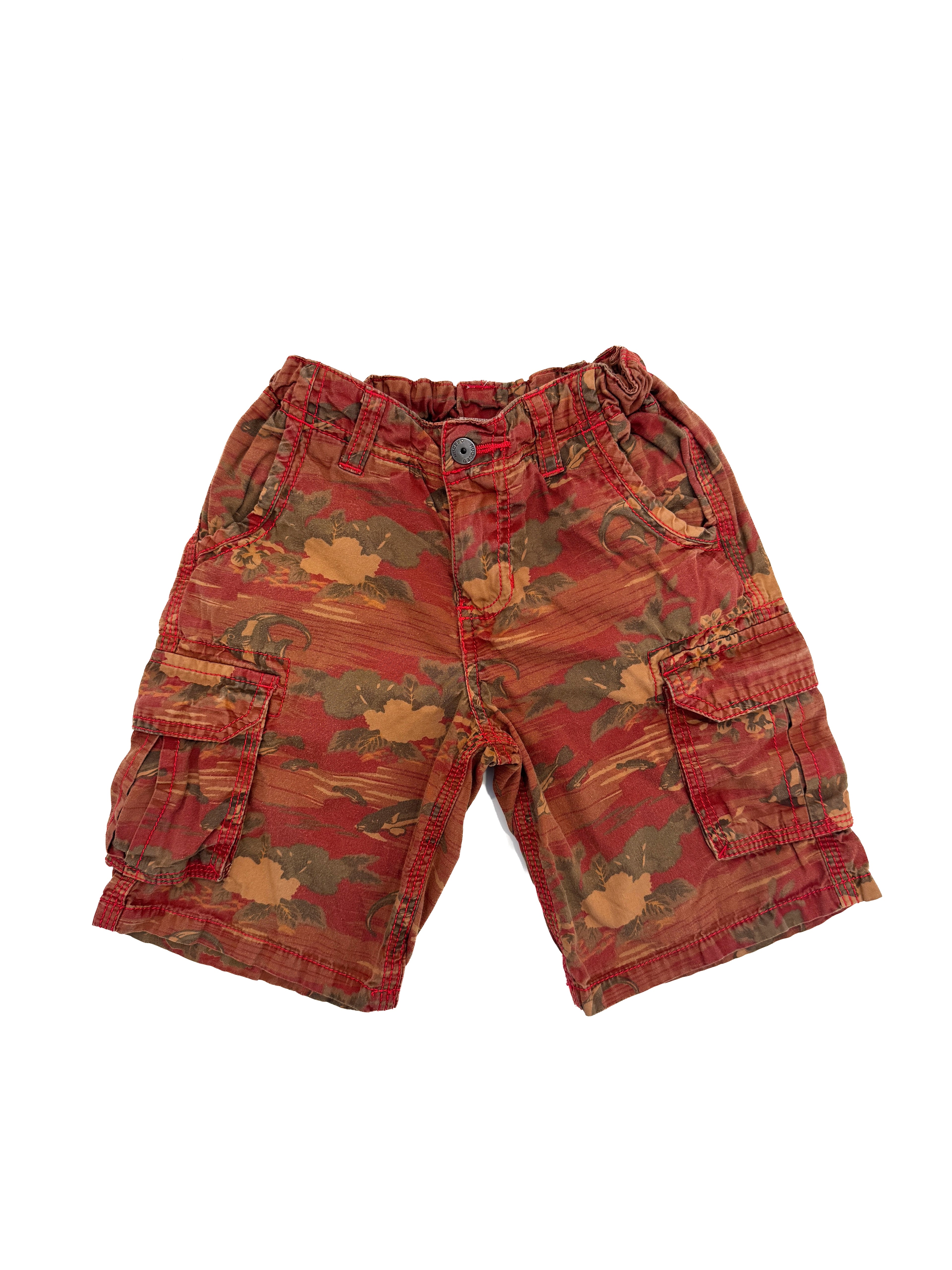 Vintage Y2K Tropical Cargo Shorts Kids Red Floral Print (size 3/4)