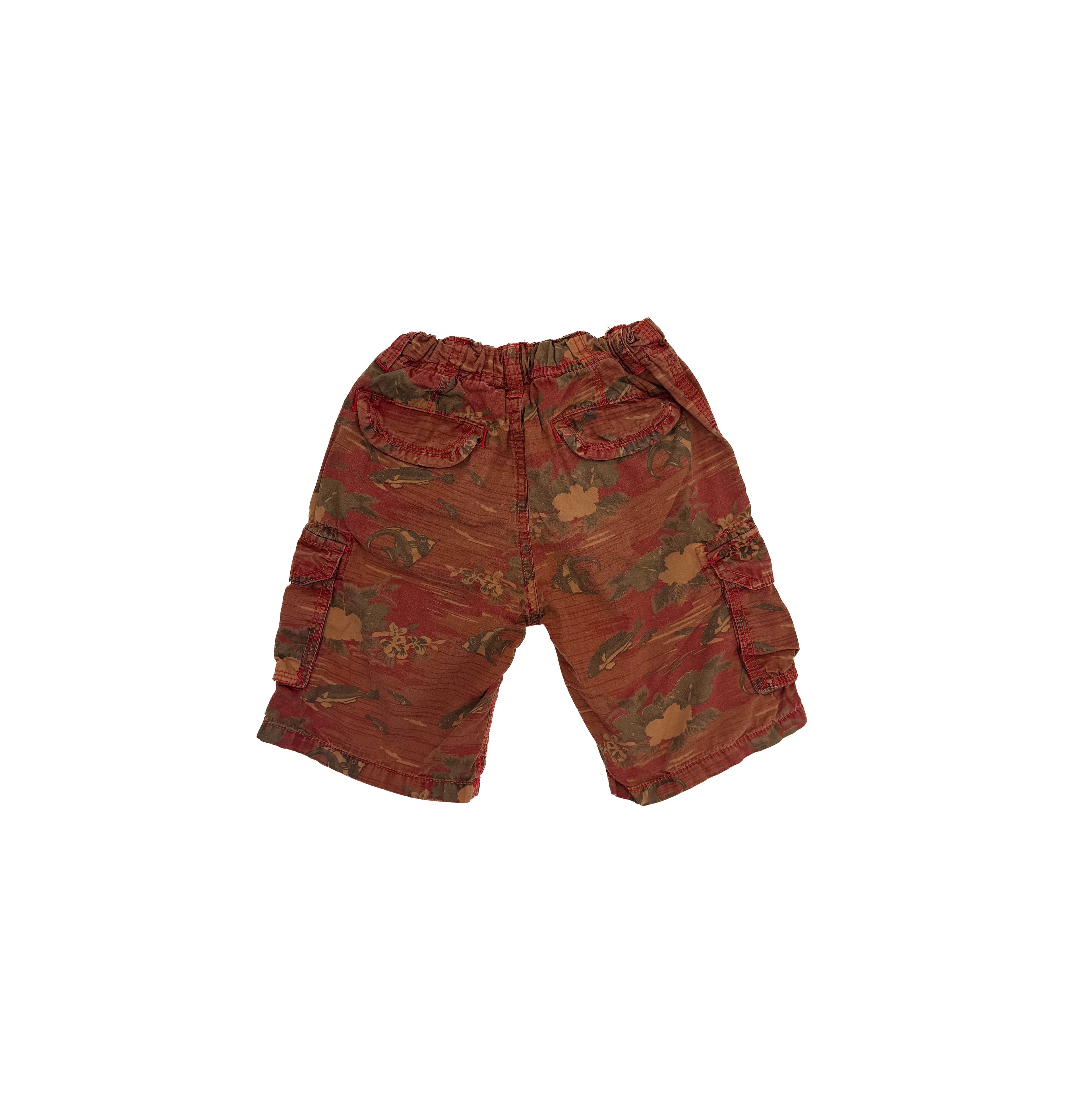 Vintage Y2K Tropical Cargo Shorts Kids Red Floral Print (size 3/4)