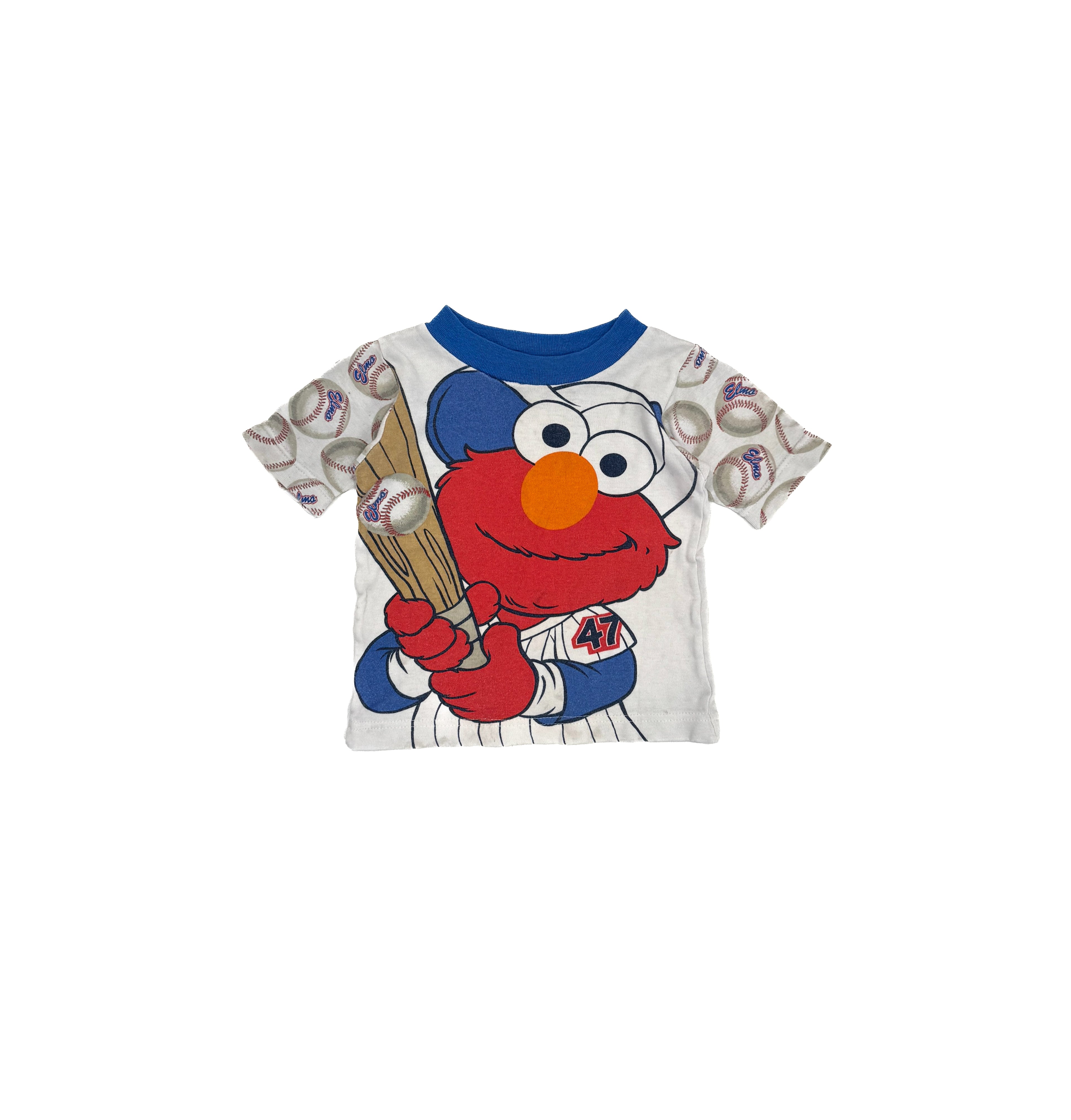 Vintage 90s Sesame Street Elmo Baseball All Over Print T-Shirt Kids (size 2/3)