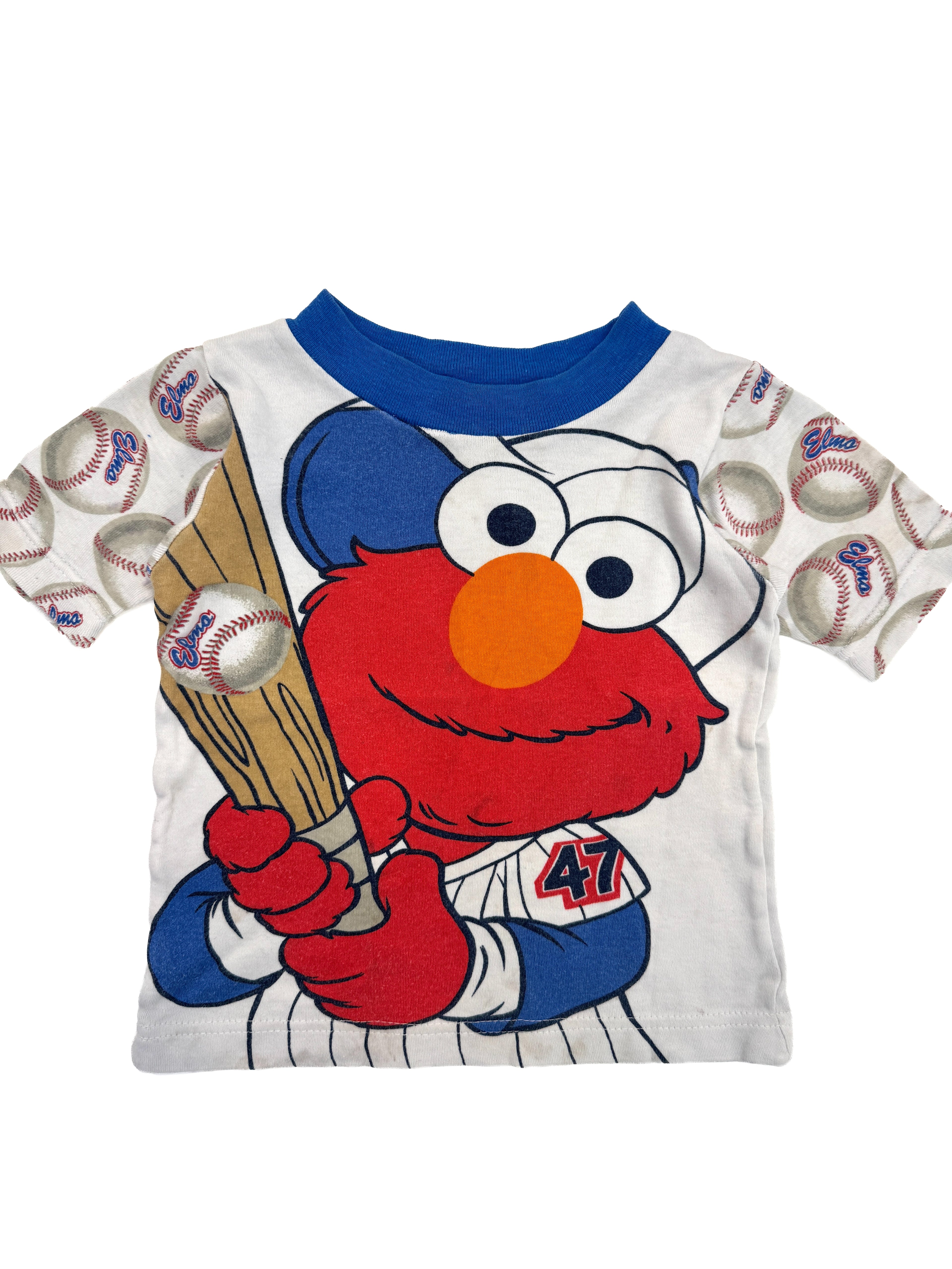 Vintage 90s Sesame Street Elmo Baseball All Over Print T-Shirt Kids (size 2/3)