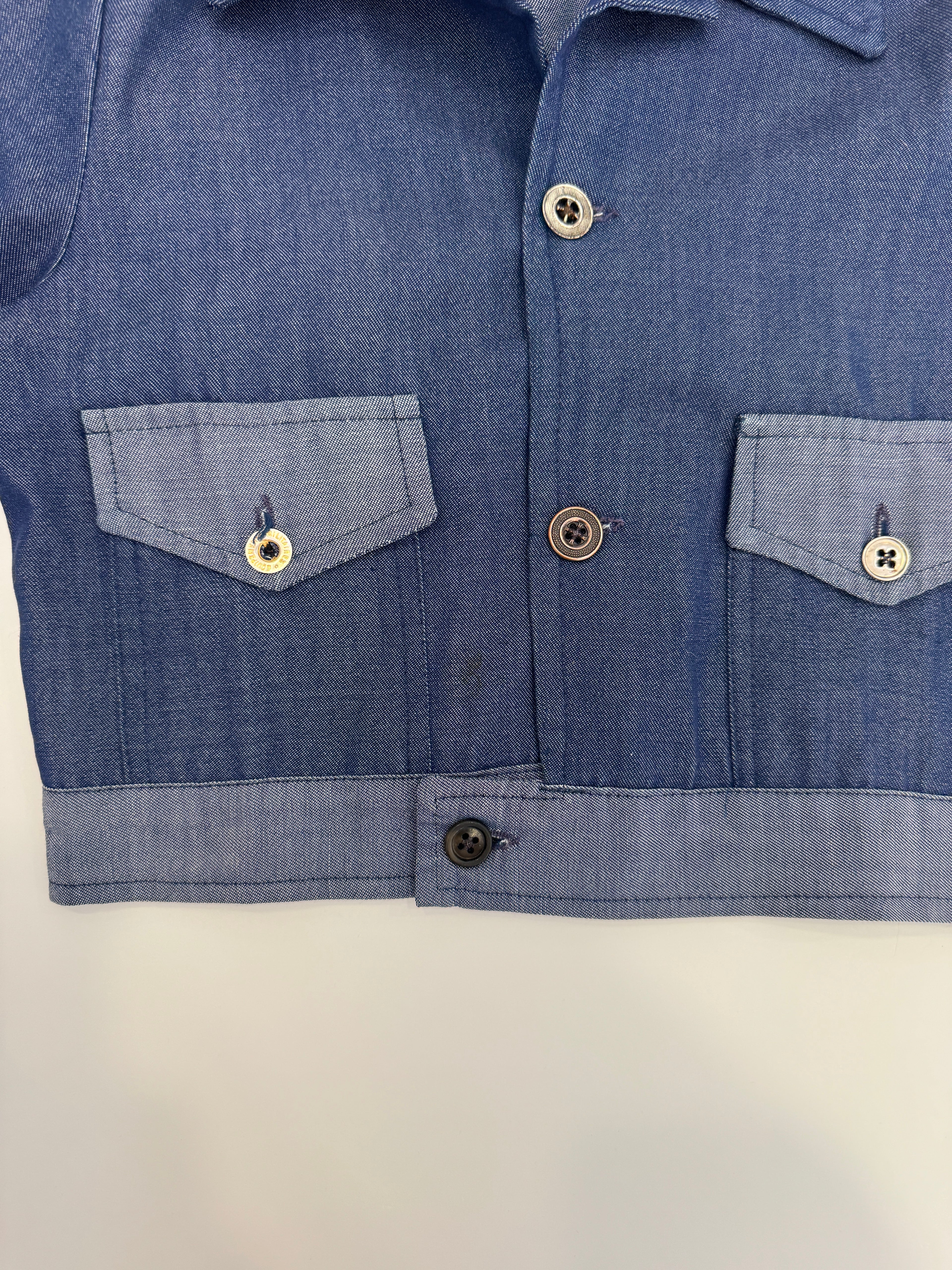 Vintage 70s Blue Chambray Kids Workwear Jacket (size 4/5)